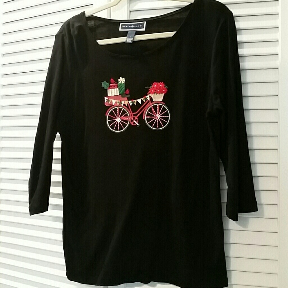 Karen Scott black Christmas bicycle tee